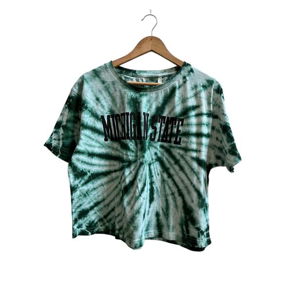 Press Box Apparel Green Tie Dye Michigan State Cotton Crop Top Size Large - Picture 1 of 10